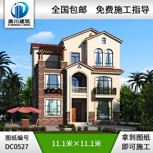 新農村三層帶露臺簡約型農村別墅設計圖紙_三層別墅設計,鼎川建筑