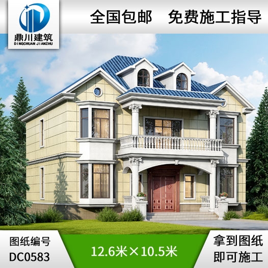 農村二層舒適型農村別墅設計效果圖及施工圖_農村兩層別墅設計圖紙,鼎川建筑