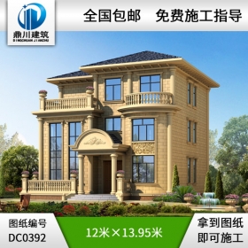 復式三層豪華歐式別墅外觀效果圖及施工圖_三層別墅設計圖紙,鼎川建筑