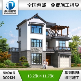 中式風(fēng)格三層帶車庫(kù)別墅設(shè)計(jì)圖紙及效果圖_農(nóng)村三層房屋設(shè)計(jì)圖紙,鼎川建筑