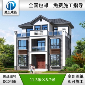 新中式三層簡單小別墅設計圖紙及效果圖_農村三層別墅設計,鼎川建筑