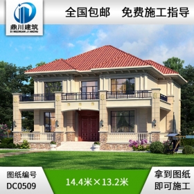 新歐式二層帶露臺別墅設計效果圖及施工圖_農村兩層別墅設計圖紙,鼎川建筑