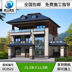 復式三層帶車庫陽臺別墅施工圖帶效果圖_三層別墅設計圖紙,鼎川別墅圖紙