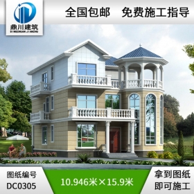 漂亮的三層復式歐式別墅施工圖及效果圖_別墅設計圖紙,鼎川建筑