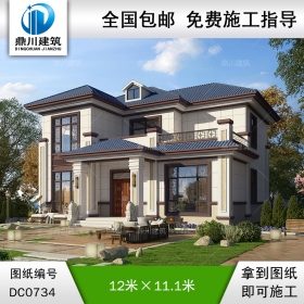 新中式二層帶露臺小別墅圖紙效果圖_農村兩層自建房設計,鼎川建筑