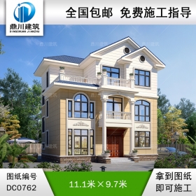 歐式三層帶露臺別墅施工圖紙_新農(nóng)村自建房設(shè)計效果圖,鼎川建筑