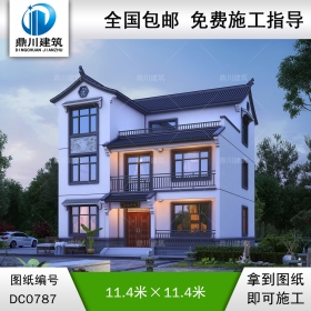 三層中式風格別墅效果圖及施工圖_新農村別墅設計圖紙,鼎川建筑