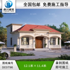 一層帶閣樓小別墅施工圖紙及效果圖_新農村自建平房設計,鼎川建筑