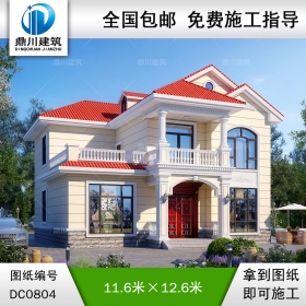 二層簡歐帶露臺小別墅施工圖紙及效果圖_農村自建房設計,鼎川建筑