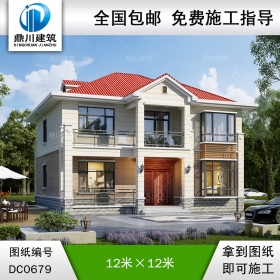 二層簡歐帶露臺小別墅施工圖紙及效果圖_農村二層實用自建房設計,鼎川建筑