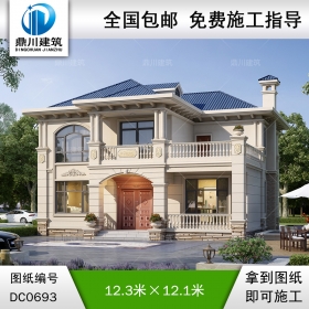 新農村二層帶露臺簡歐小別墅效果圖及施工圖紙_鄉村兩層自建房設計,鼎川建筑