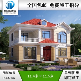 二層歐式帶陽臺小別墅效果圖_農村自建房設計圖紙,鼎川建筑