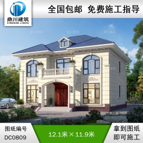 二層簡約帶露臺小別墅效果圖及施工圖紙_農村自建房設計,鼎川建筑