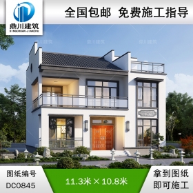 二層新中式自建別墅施工圖紙及效果圖_農(nóng)村兩層房子設(shè)計圖,鼎川建筑