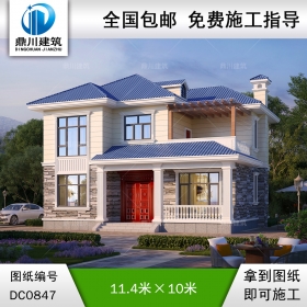 簡約二層帶露臺小別墅施工圖紙及效果圖_農(nóng)村自建房屋設(shè)計,鼎川建筑