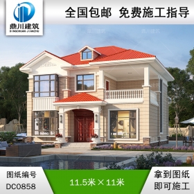 新農村二層帶陽臺別墅效果圖及全套施工圖紙_鄉村自建房屋設計,鼎川建筑