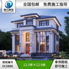 大氣三層新中式別墅設(shè)計(jì)圖紙及效果圖_農(nóng)村自建別墅設(shè)計(jì),鼎川建筑