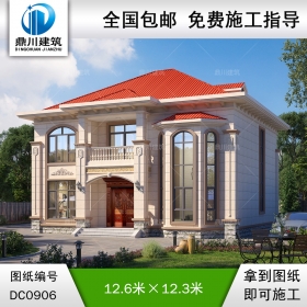 歐式二層帶陽臺復式小別墅效果圖及施工圖紙_農村自建房設計,鼎川建筑