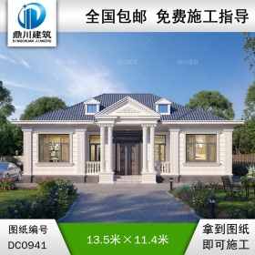 歐式一層實用別墅施工圖紙及外觀效果圖_農村一層自建平房設計,鼎川建筑