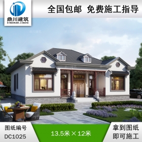 中式一層實用別墅施工圖紙及效果圖_農(nóng)村自建小別墅設(shè)計,鼎川建筑