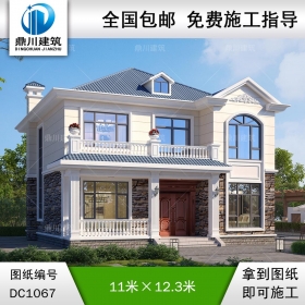 歐式二層別墅施工圖及外觀效果圖_農村自建別墅設計圖紙,鼎川建筑