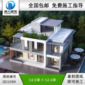 現代二層平屋頂別墅施工圖紙及效果圖_新農村自建別墅設計,鼎川建筑