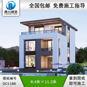 現代三層平屋頂別墅施工圖紙及效果圖_新農村自建別墅設計,鼎川建筑