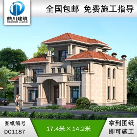 歐式三層別墅施工圖紙及效果圖_新農村自建別墅設計,鼎川建筑