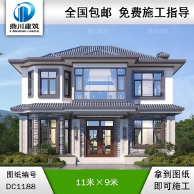 新中式二層實用別墅圖紙及外觀效果圖_農村自建別墅設計,鼎川建筑