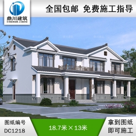 中式二層別墅施工圖紙及效果圖_農村自建別墅設計,鼎川建筑