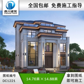 新中式四層復式別墅施工圖紙及效果圖_農村自建別墅設計,鼎川建筑