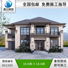 新中式二層別墅施工圖紙及效果圖_農村自建別墅設計,鼎川建筑