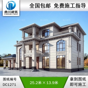 歐式三層帶獨立廚房別墅施工圖紙及效果圖_農村自建別墅設計,鼎川建筑