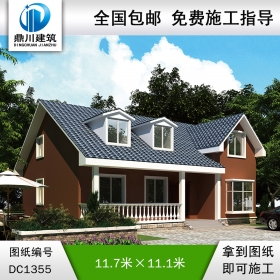 歐式一層帶閣樓別墅效果圖及施工圖紙_農(nóng)村自建別墅設(shè)計,鼎川建筑