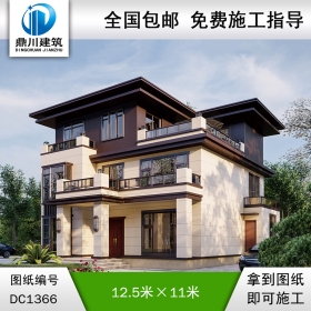 新中式三層復式別墅效果圖及施工圖紙_農(nóng)村自建別墅設計,鼎川建筑