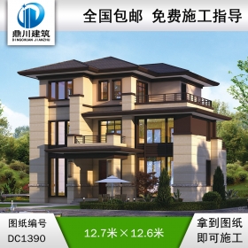 新中式三層別墅效果圖及施工圖紙_農(nóng)村自建別墅設計,鼎川建筑