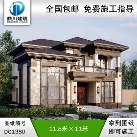 新中式二層別墅效果圖及施工圖紙_農村自建別墅設計,鼎川建筑